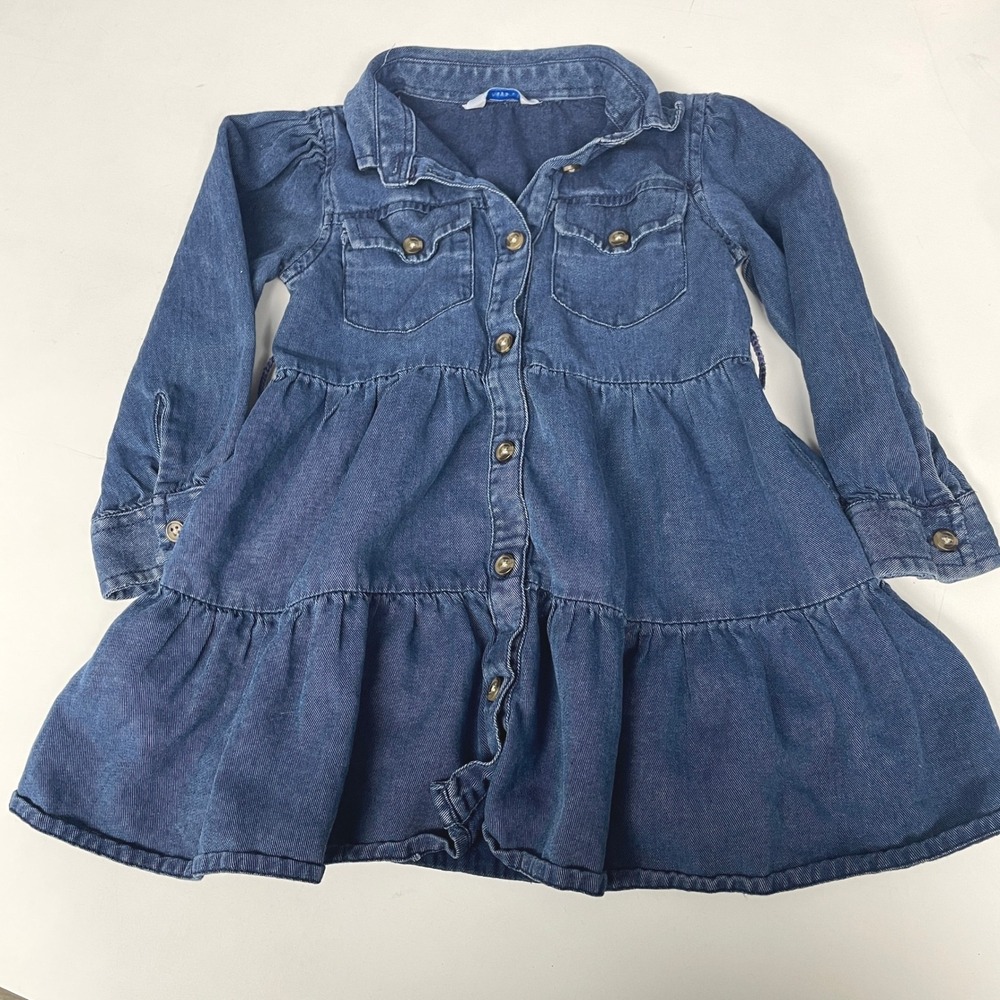 Mayoral Girls Blue Denim Tiered Long Sleeve Button Front Dress Size 2 Chambray